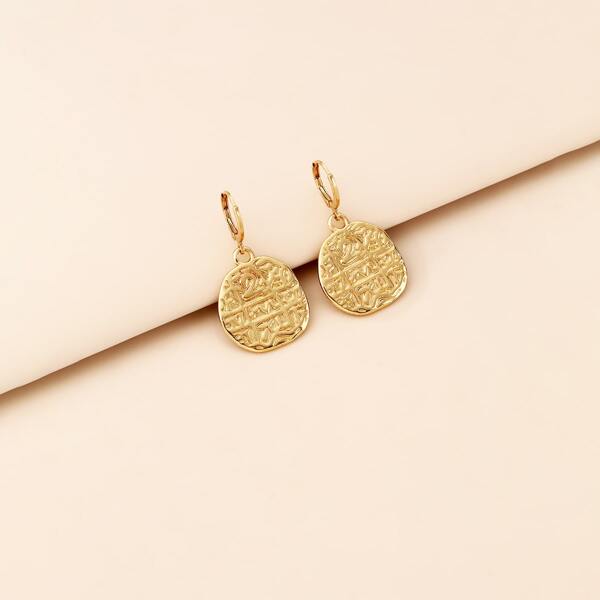 

Irregular Round Charm Drop Earrings, Gold