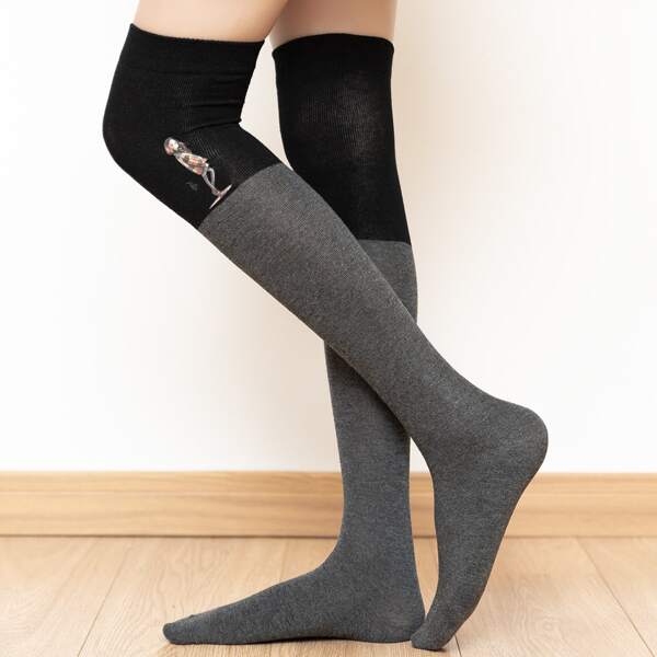 

Figure Graphic Over The Knee Socks, Dark grey