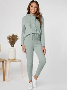 SHEIN Maternity Drop Shoulder Hoodie & Trousers Set - Mint Green - View 1