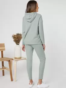 SHEIN Maternity Drop Shoulder Hoodie & Trousers Set - Mint Green - View 2