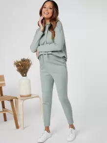 SHEIN Maternity Drop Shoulder Hoodie & Trousers Set - Mint Green - View 6