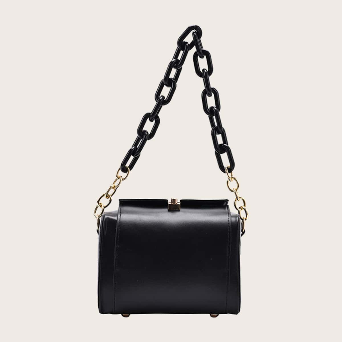 

Twist Lock Chain Shoulder Bag, Black