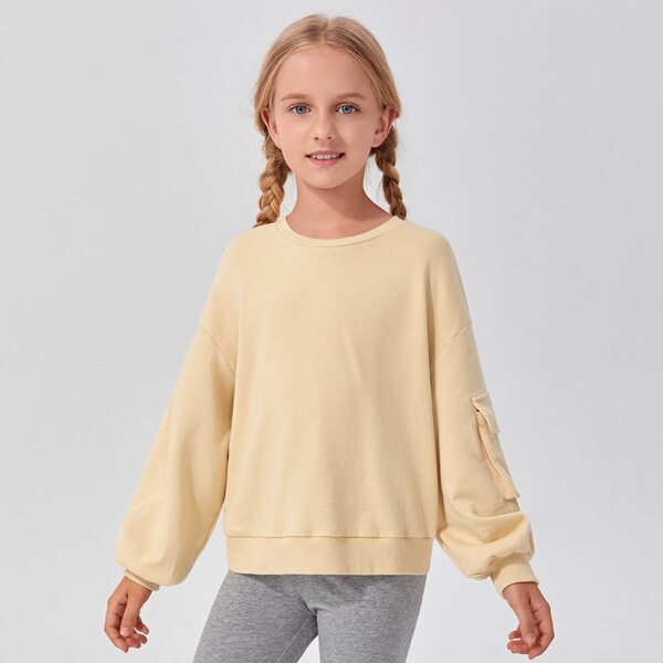 

Girls Drop Shoulder Flap Pocket Sleeve Pullover, Khaki