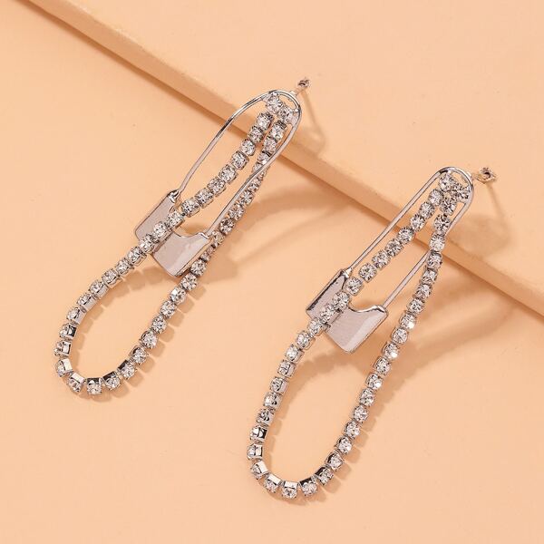 

Rhinestone Decor Drop Earrings, Silver