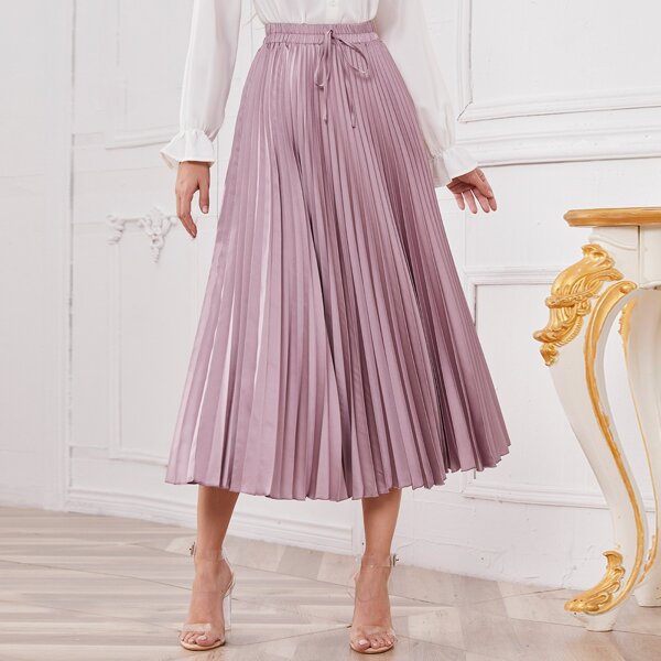 

Knot Waist Pleated Satin Skirt, Mauve purple