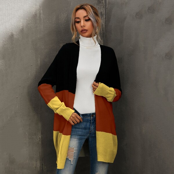 

Colorblock Open Front Cardigan, Multicolor
