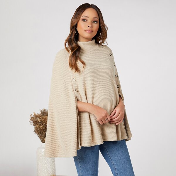 

Maternity Button Front Cloak Sleeve Tee, Beige