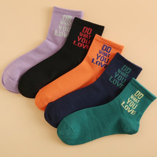 

5pairs Letter Graphic Ankle Socks, Multicolor