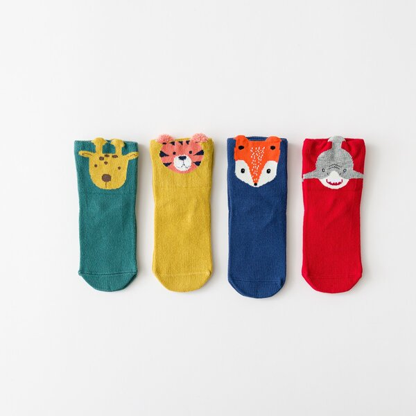 

4pairs Baby Cartoon Graphic Socks, Multicolor
