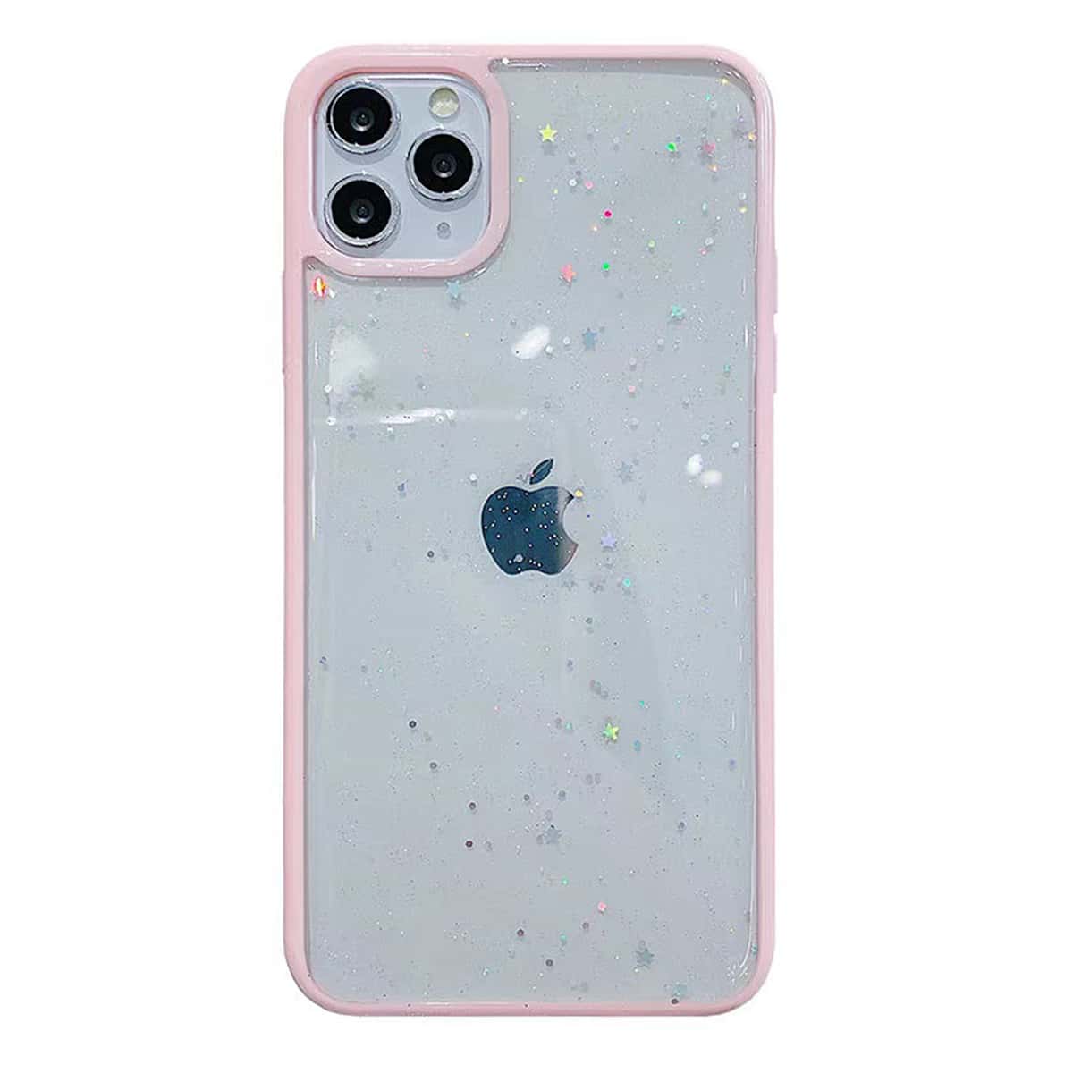 

Glitter Contrast Frame Clear iPhone Case, Pink