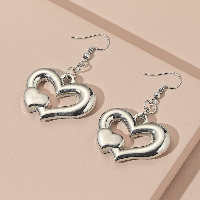 

Heart Drop Earrings, Silver