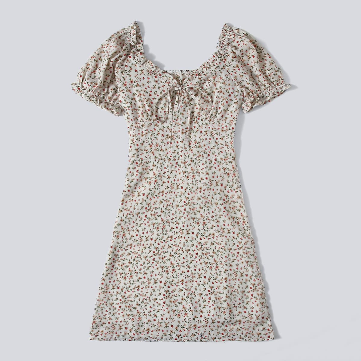 

Ditsy Flower Tie Front Dress, Beige