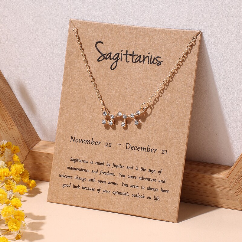 

Rhinestone Sagittarius Charm Necklace, Gold