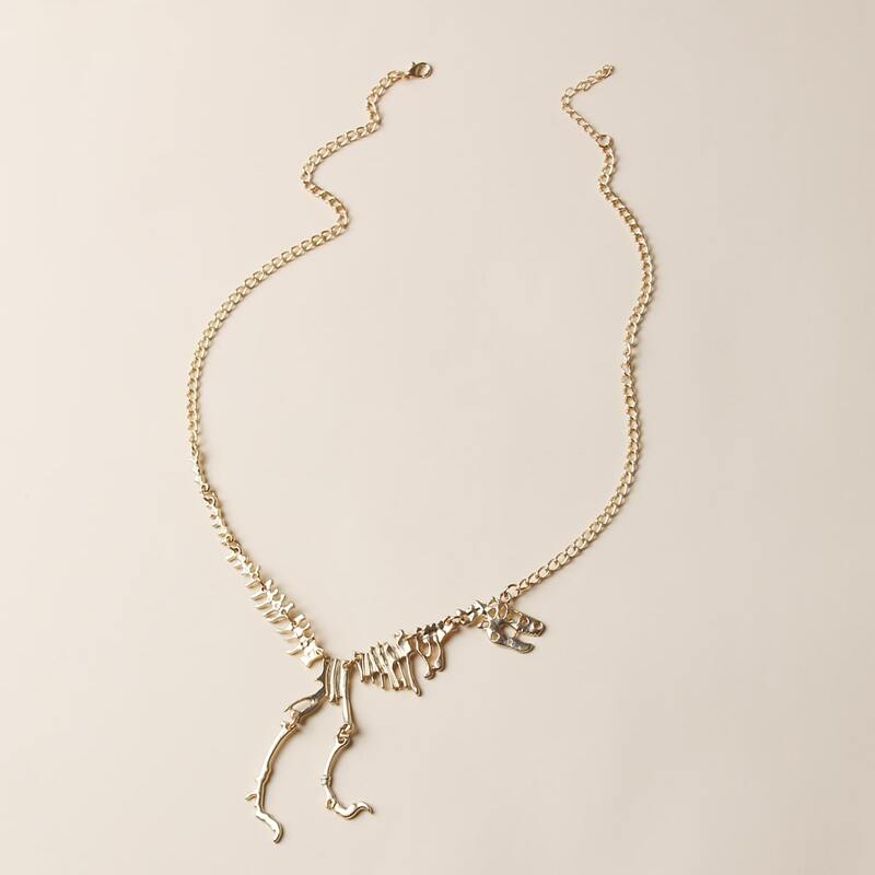 

T-Rex Skeleton Necklace, Gold