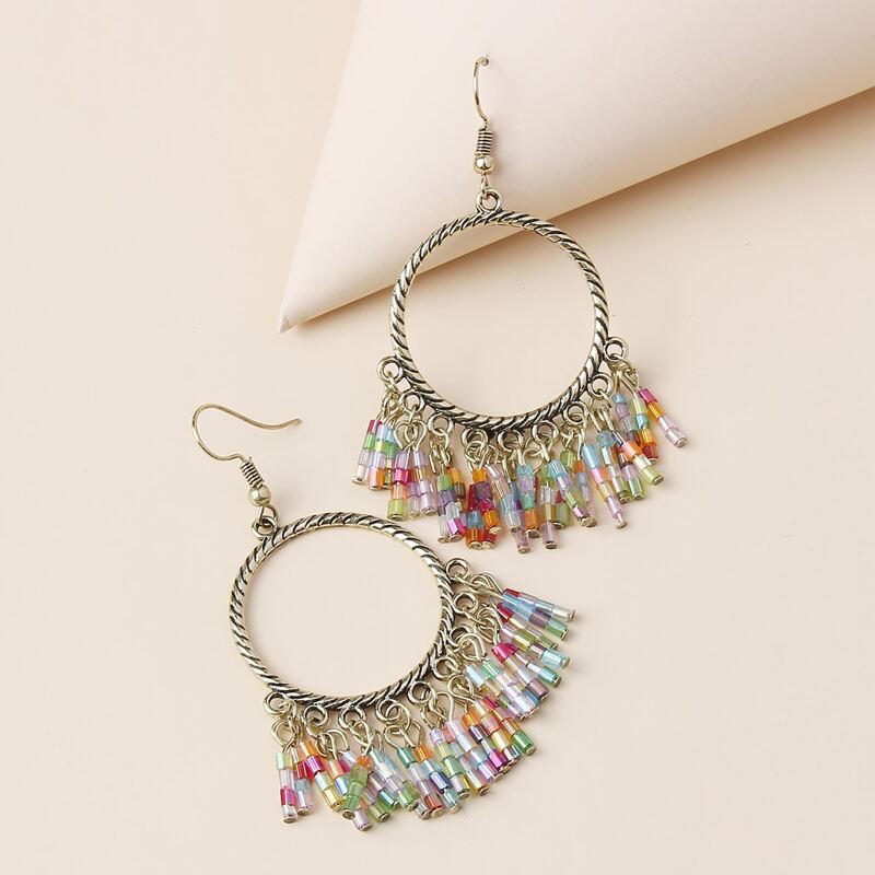 

Tassel Round Drop Earrings, Multicolor