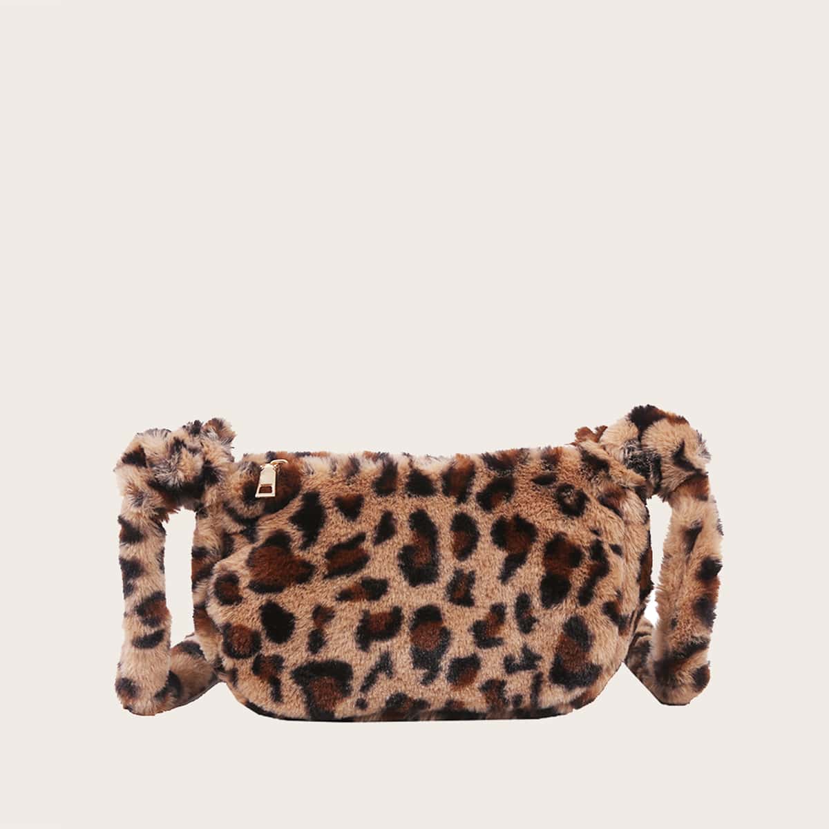 

Leopard Fluffy Crossbody Bag, Brown