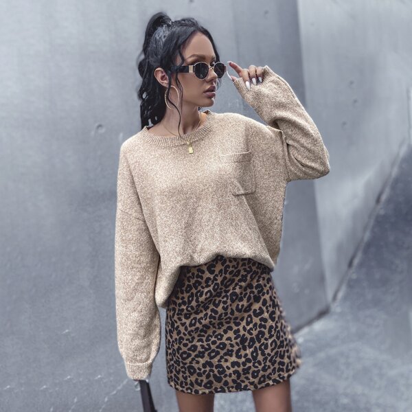 

Drop Shoulder Patch Pocket Sweater, Khaki