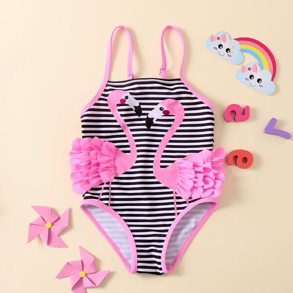 

Toddler Girls Flamingo & Striped One Piece Swimsuit, Multicolor