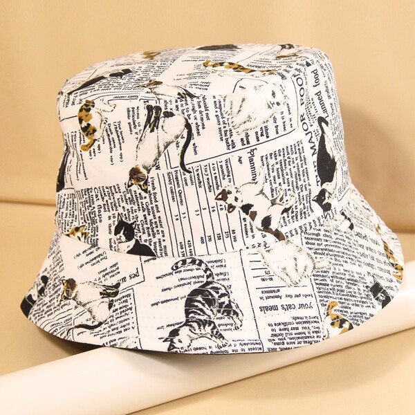 

Animal & Letter Graphic Bucket Hat, White
