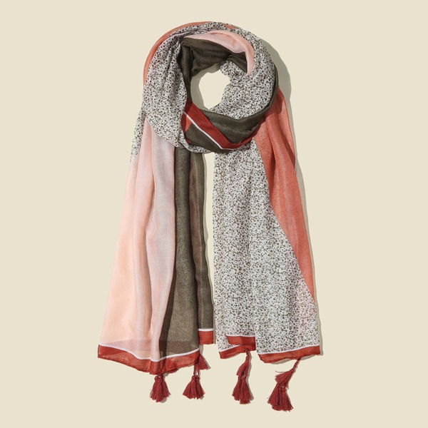 

Tassel Decor Colorblock Scarf, Multicolor