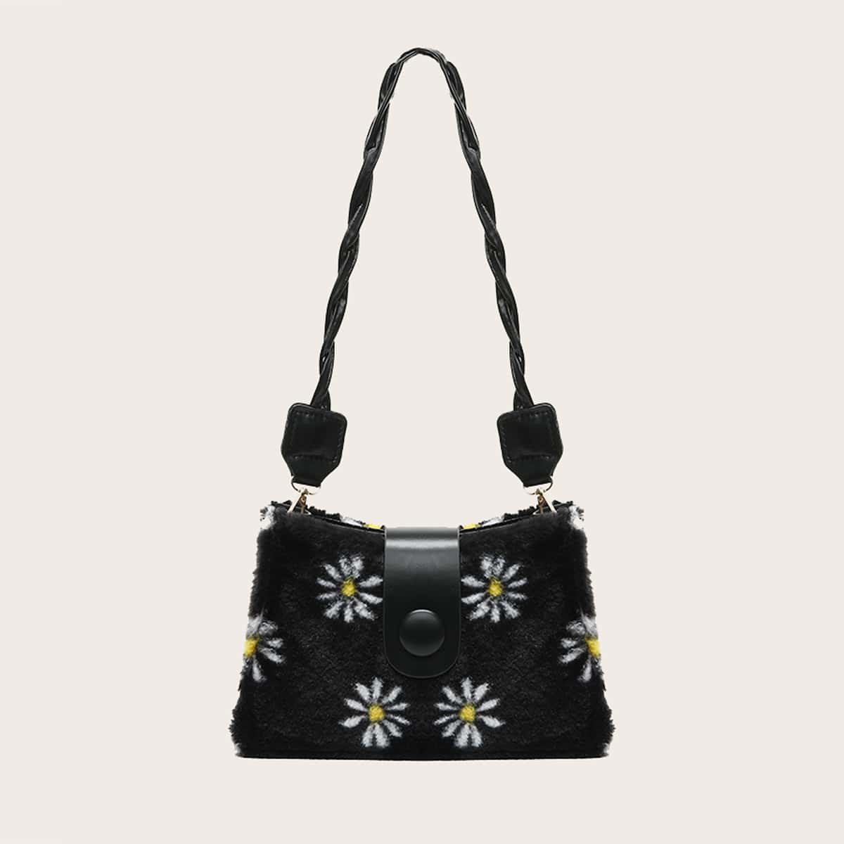 

Daisy Faux Fur Shoulder Bag, Black