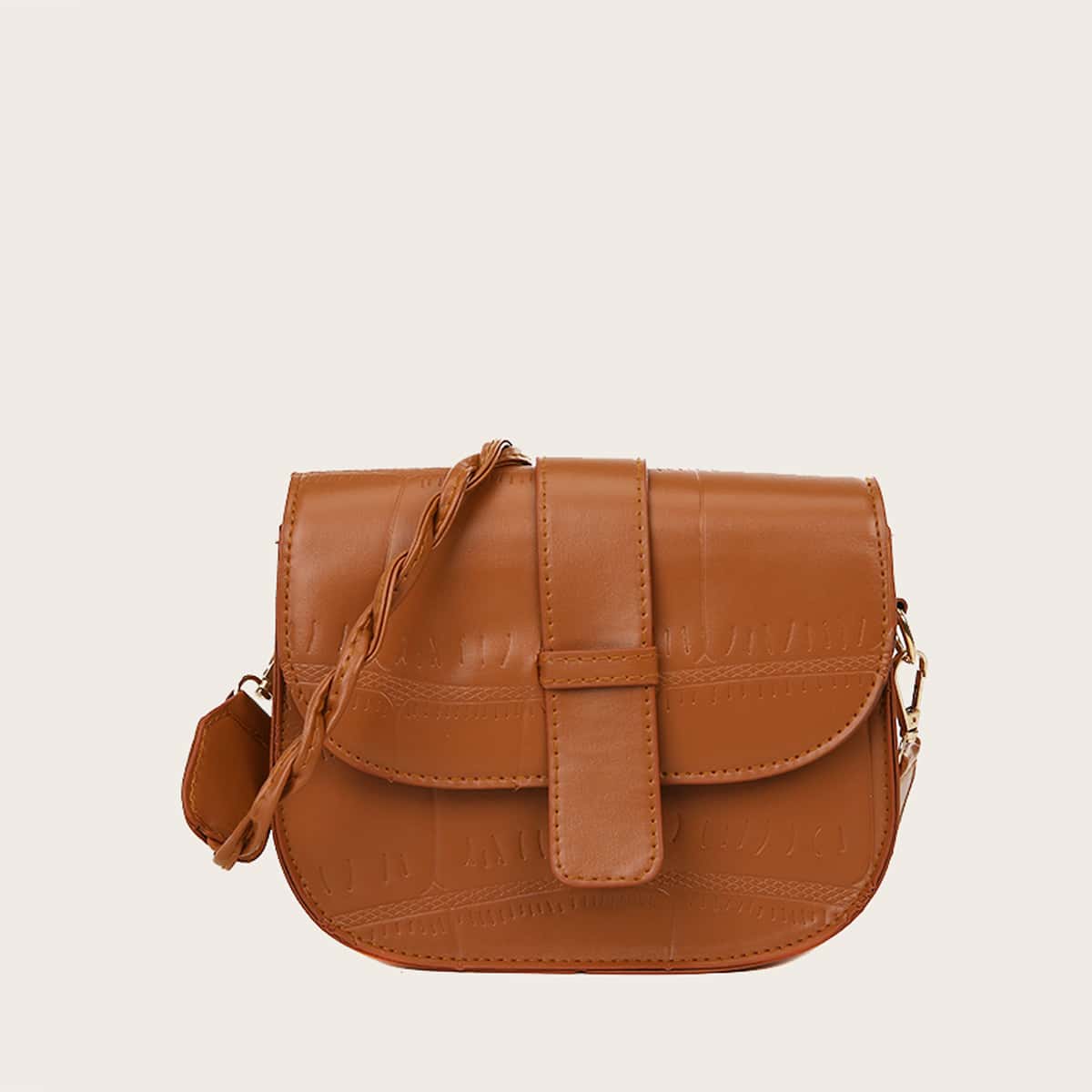 

Twist Strap Flap Shoulder Bag, Brown