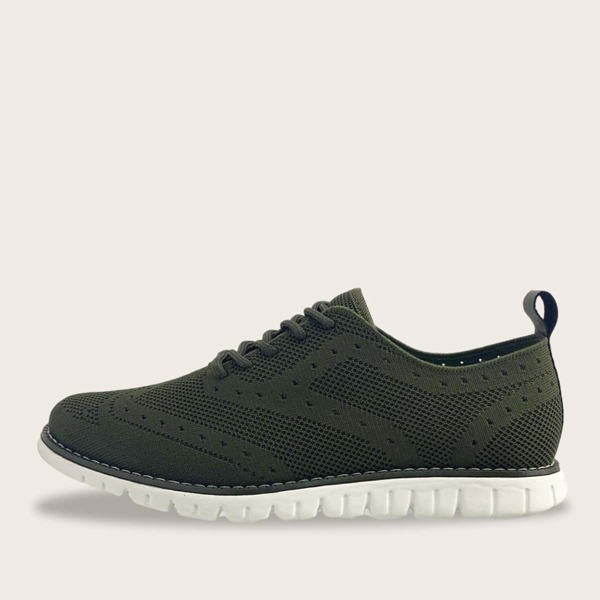 

Men Lace-up Front Knit Sneakers, Army green