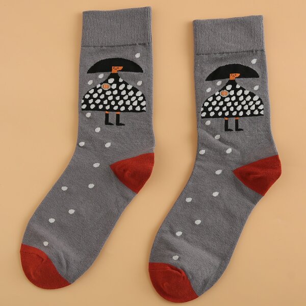 

Polka Dot Pattern Crew Socks, Multicolor