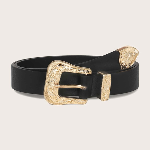 

Engraved Buckle Western Belt, Black