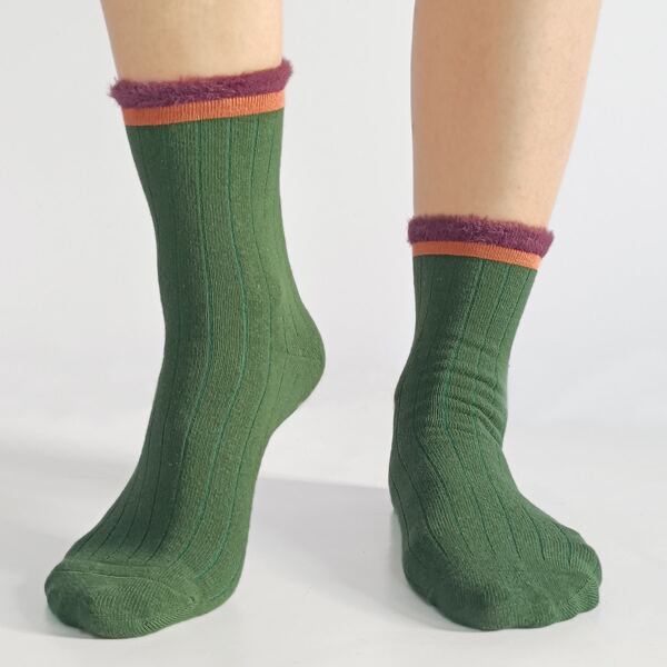 

Faux Fur Trim Socks, Green