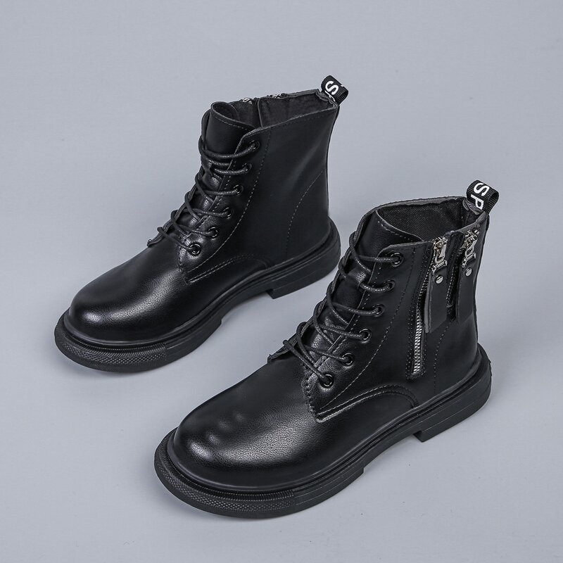 

Zip Decor Lace-up Front Combat Boots, Black