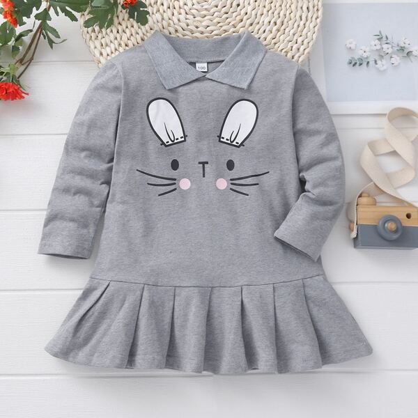 

Toddler Girls Cartoon Graphic Babydoll Dress, Grey