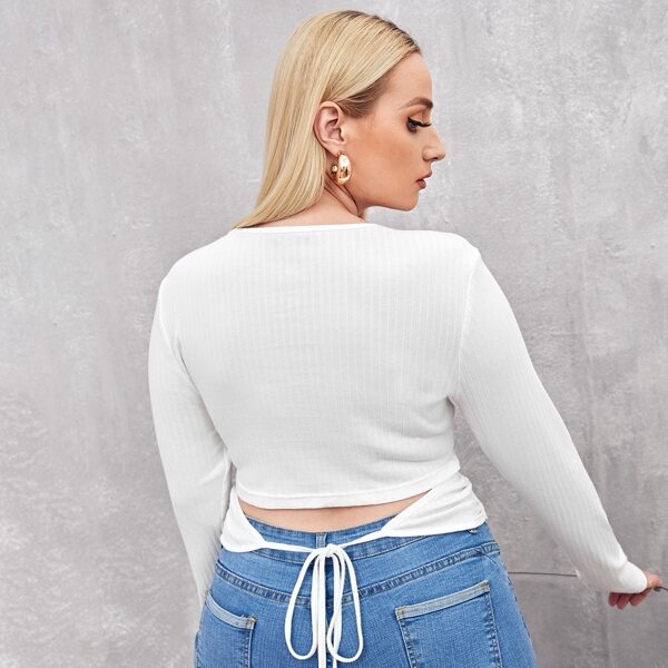 

Plus Tie Back Rib-knit Tee, White
