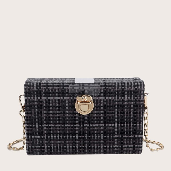 

Push Lock Chain Box Bag, Black