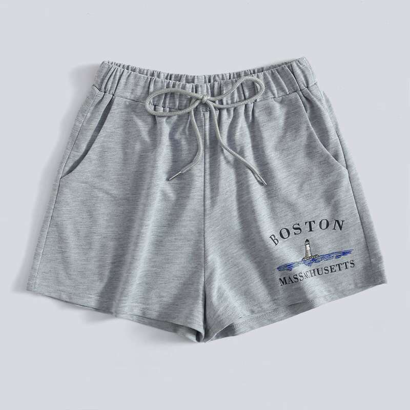 

Letter Graphic Tie Front Shorts, Light grey