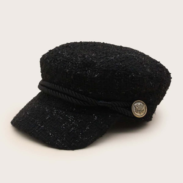 

Rope Decor Baker Boy Cap, Black