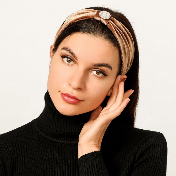 

Rhinestone Decor Velvet Headband, Coffee brown