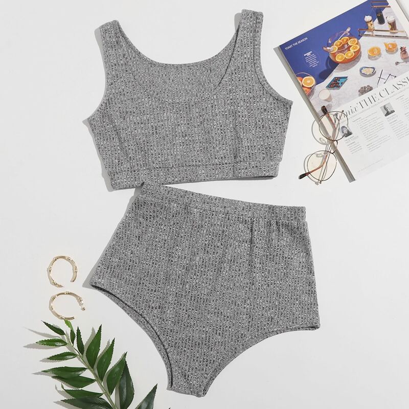

Crop Tank Top With Shorts Lounge Set, Grey