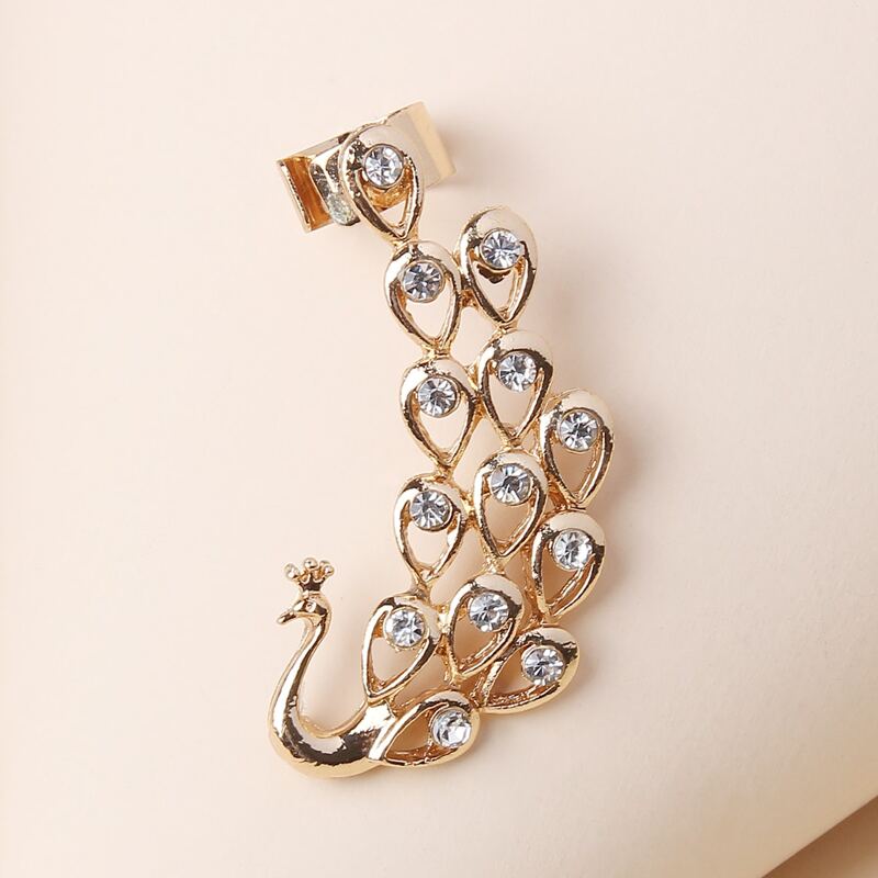 

1pc Rhinestone Peacock Ear Climber, Gold