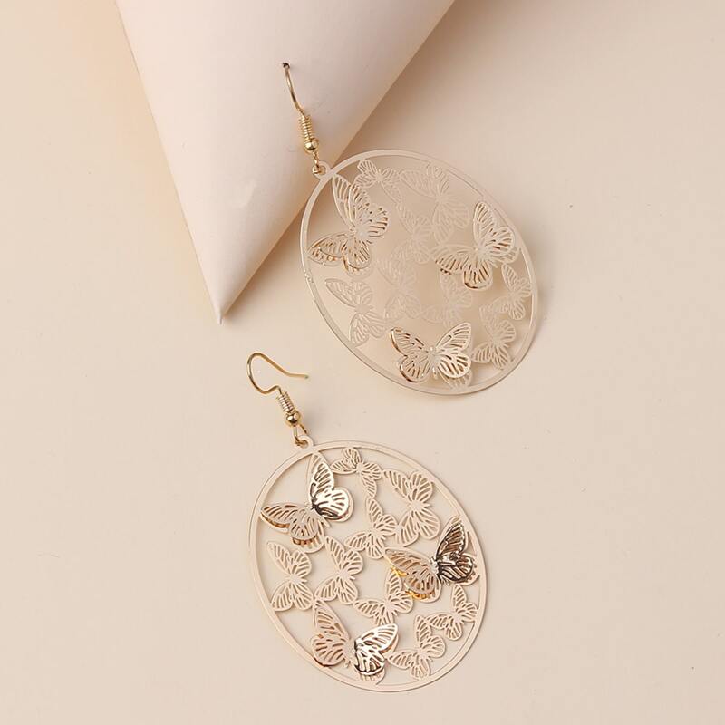 

Hollow Butterfly Round Drop Earrings, Gold
