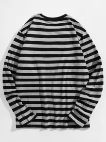 Manfinity BRENVOR Men Round Neck Striped Tee, Summer, Fall, Long Sleeve Top - Multicolor - View 2