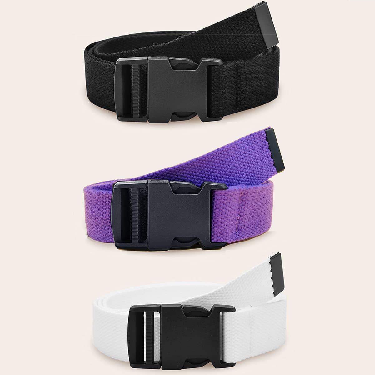 

3pcs Solid Release Buckle Tape Belt, Multicolor