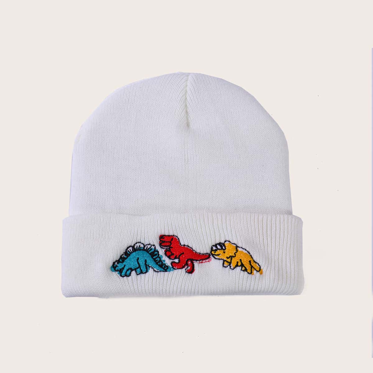 

Dinosaur Embroidery Beanie, White