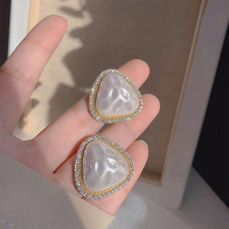 

Faux Pearl Triangle Stud Earrings, White