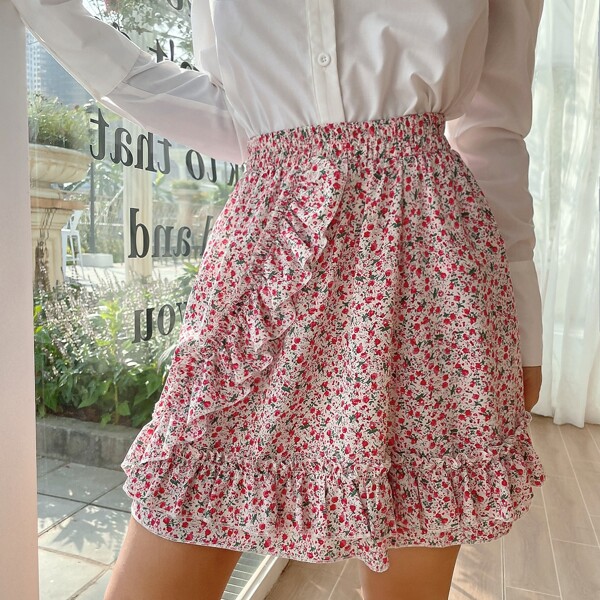 

Ditsy Floral Ruffle Hem Skirt, Multicolor