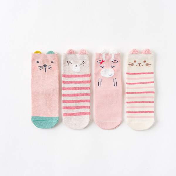 

4pairs Baby Cartoon Graphic Socks, Multicolor
