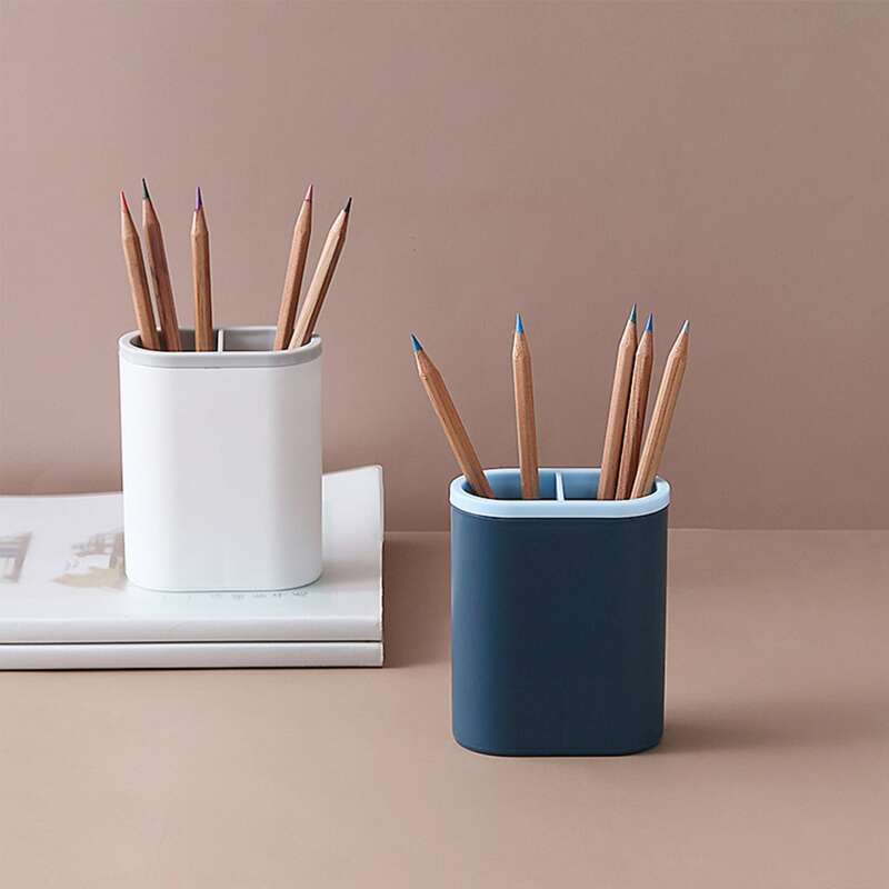 

1pc Double-grid Desktop Pen Holder, Multicolor