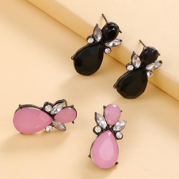 

2pairs Waterdrop Design Stud Earrings, Multicolor