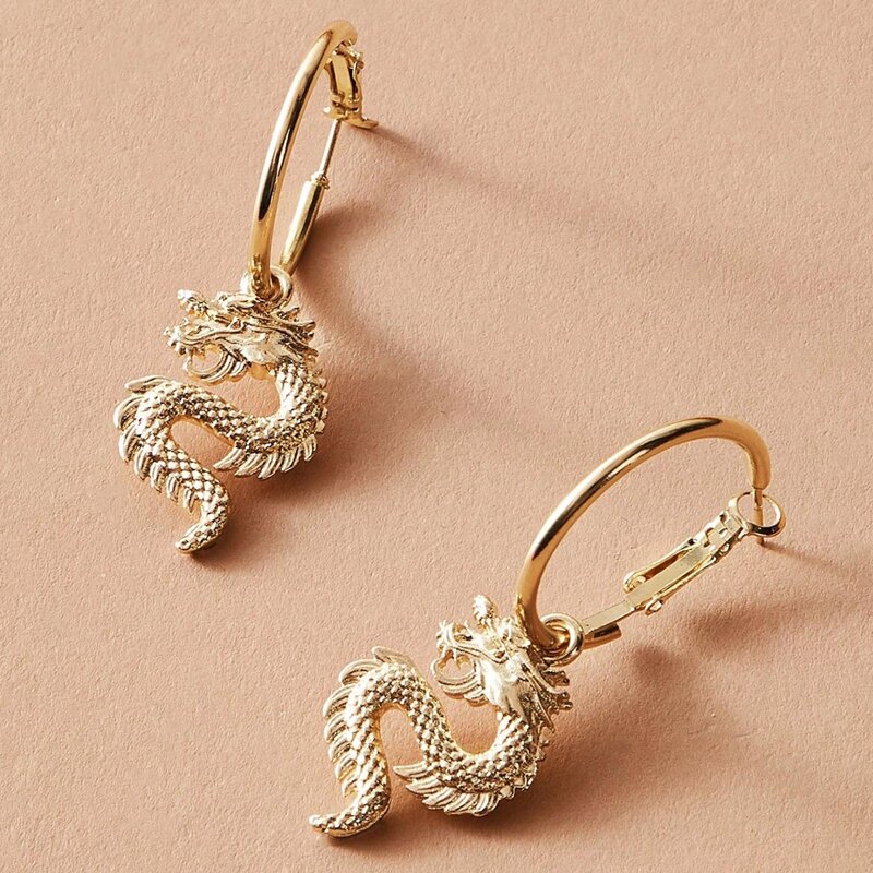 

Golden Dragon Drop Earrings, Gold