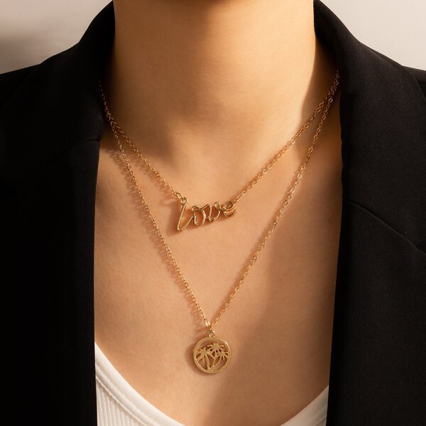 

Letter Charm Layered Necklace, Gold